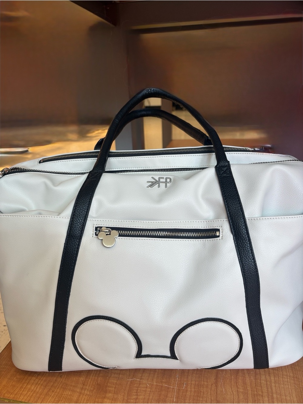 Freshly Picked White and Black Mickey-Accent Baby Weekender